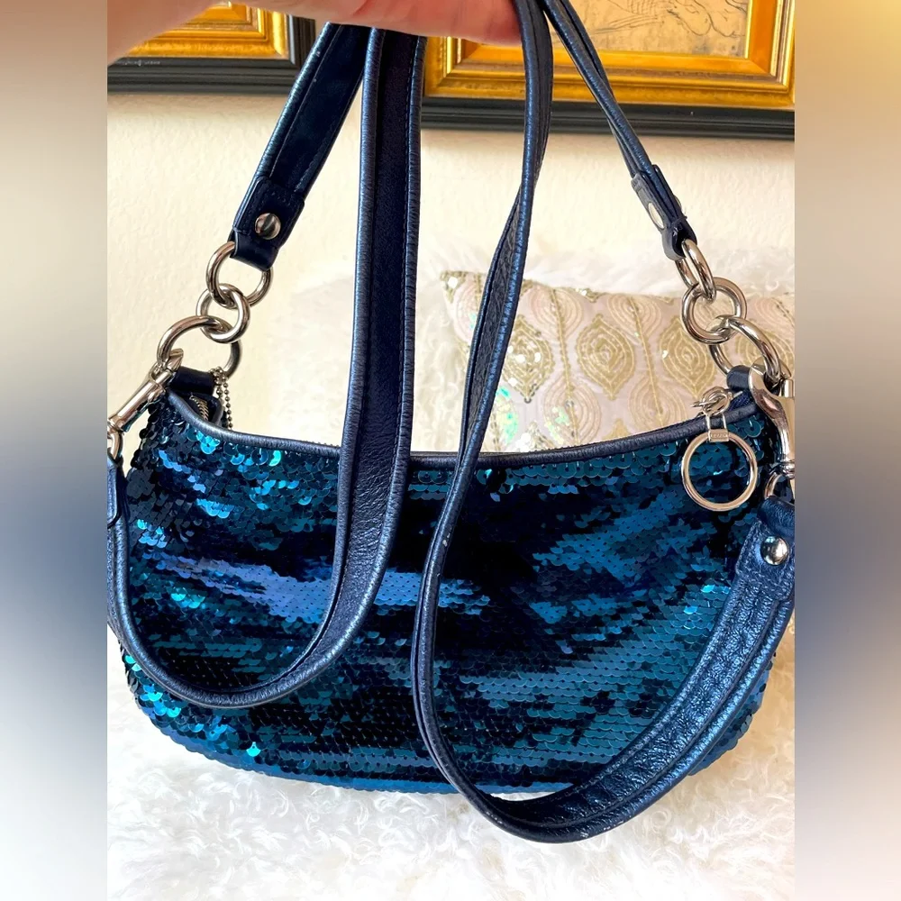 Coach Poppy Blue Sequin Purse - Picture 2 of 5
